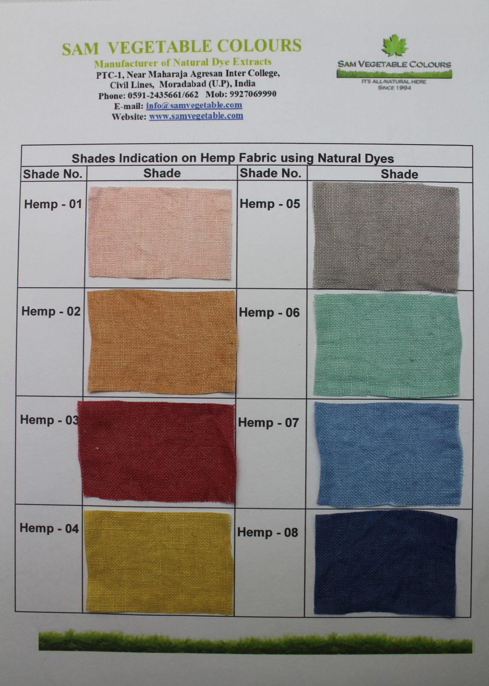 Natural Dye Shade Card on Hemp Farbic Page1