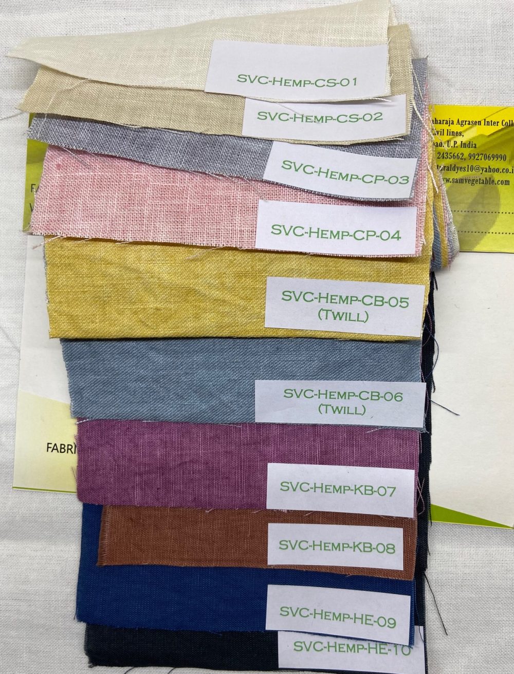 Natural Dye Shade Card on Hemp Farbic Page2