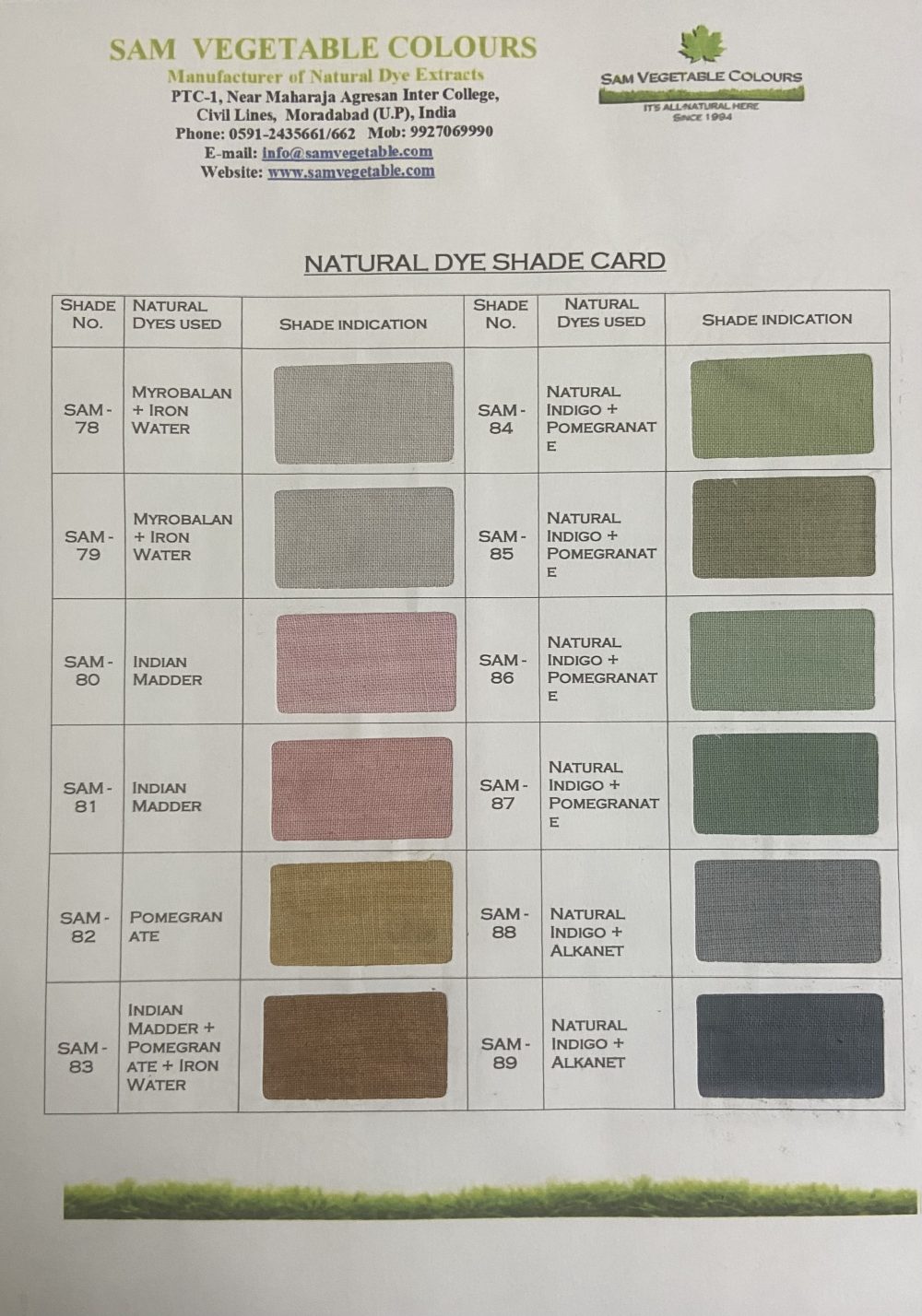 Natural Dye Shade Card on Cotton Page 11