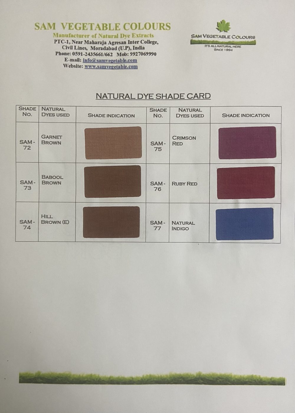 Natural Dye Shade Card on Cotton Page 14