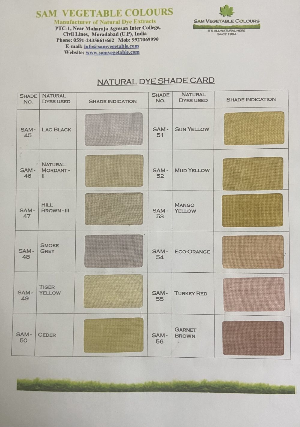 Natural Dye Shade Card on Cotton Page 15